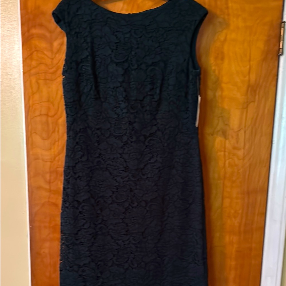 Ralph Lauren Black Sheath Midi Dress Bateau Neckline